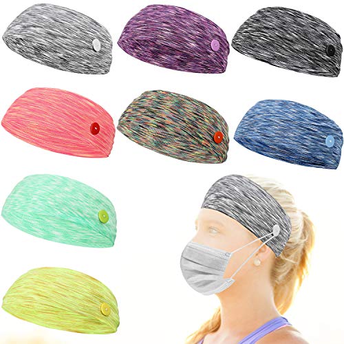 8 Pieces Button Headbands Nonslip Elastic Headbands Colorful Button Headwrap Yoga Running Workout Hairband Moisture Wicking Sweatband Hair Accessories for Women Men