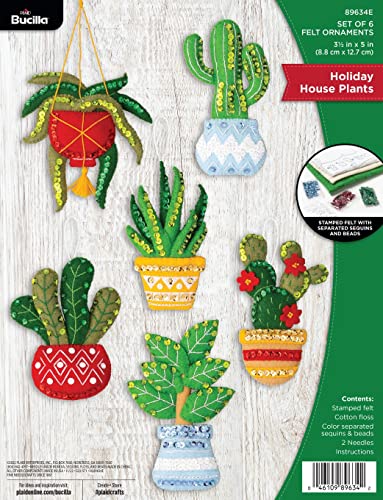 Image of Bucilla Felt Applique 6 Piece Ornament Making Kit, Holiday House Plants, Perfect for DIY Arts and Crafts, 89634E