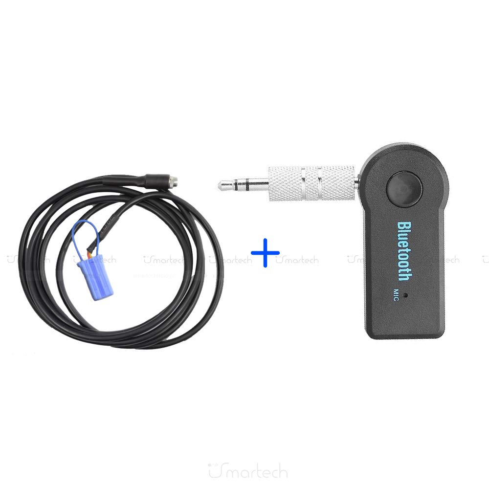 1neiSmartech Aux Cable Adapter For Bosch Delphi Car Radios For Various Fiat Jack And Bridge Models + Bluetooth Receiver Device With Built-In Microphone For Mp3 Smartphone