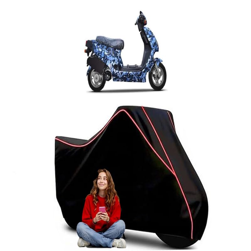Image of Axlhe 20 Scooty Bike Cover Water Resistant Outdoor Use Universal Fit Scooters Motorcycles Heavy Duty UV Protection Dust Rain Scratch Resistant Elastic Bottom Black Blue Piping