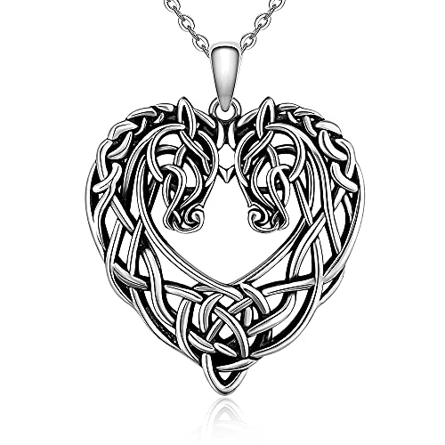 Horse Necklace Celtic Knot Heart Love Irish Sterling Silver Horse Gifts for Women Animal Couple Pendant Good Luck Irish Jewelry