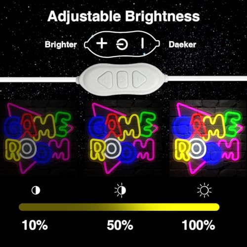 Image of Game Room Neon Sign, Colorful Led Neon Sign for Wall Decor, Light up Sign for Game Zone Partys with Dimmable Switch USB Powered for Bedroom Room Beer Bar Home (13.2 X 14 Inch)