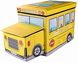 School Bus Collapsible Storage Organizer by Clever Creations | Storage Box Folding Storage Ottoman for Your Bedroom | Perfect Size Storage Chest for Books, Shoes & Games
