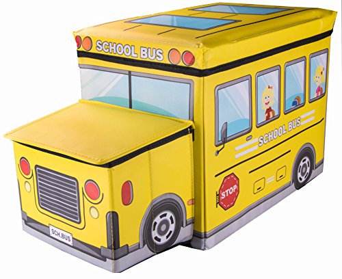 Clever Creations School Bus Collapsible Storage Organizer Storage Box Folding Storage Ottoman for Your Bedroom | Perfect Size Storage Chest for Books, Shoes & Games