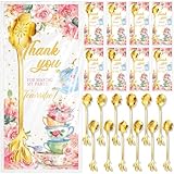 Yiyiring 24 Set Tea Spoon Party Favors Gold Tea Spoons Bulk 8 Style Flower Teaspoons with Thank You Cards Gift Bags Stainless Steel Dessert Coffee Spoons Stir Bar for Bridal Shower Guest Souvenir Gift