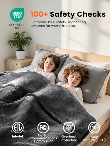 Electric Heated Blanket Twin, Ultra‑Cozy Premium Flannel & Sherpa, Even Heat Distribution & Stable Temp, 1–10H Auto‑Off, 8 Temps (86–125.6°F), Overheat Protection, Ideal Gifts for Grandma