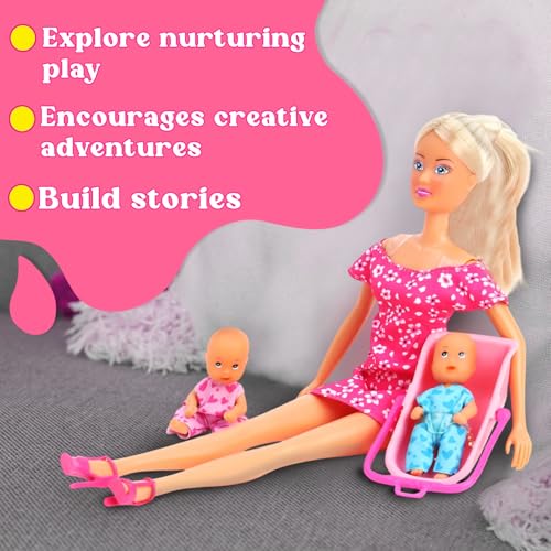 Image of Steffi Love Babysitter| Pretend Play Set for Girls| Doll Set with Babysitter & Two Babies| Dolls with 15+ Accessories & Baby Carriers| Ideal for Girls Age 3+