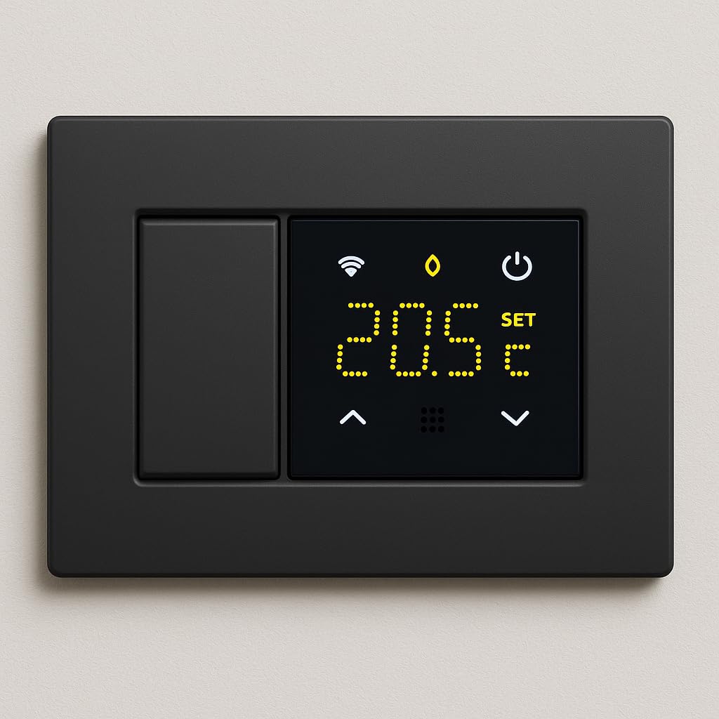 Elektronova Cronotermostato connesso WIFI TUYA da incasso modulo programmabile 2P 240V display touch retroilluminato colore nero compatibile su supporti Bticino Living