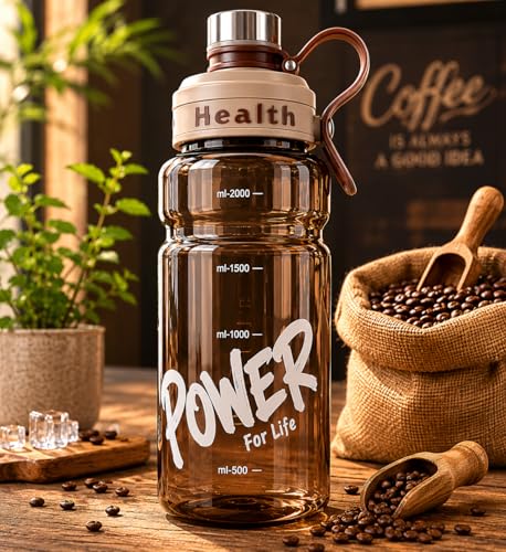 Image of 2 Liter Gym Sports Water Bottle Gallon Gym Bottle, Travel Bottle BPa Free material With Easy To Carry Handel Portable Mouth Motivational Sports Bottle (Brown)