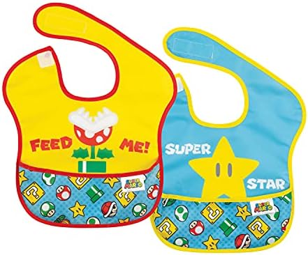 Bumkins Bibs, Nintendo Super Mario Baby Bibs for Girl or Boy, SuperBib Baby and Toddler Bib for 6-24 Months, Baby Bib for Eating, Feeding Bib, Waterproof Fabric