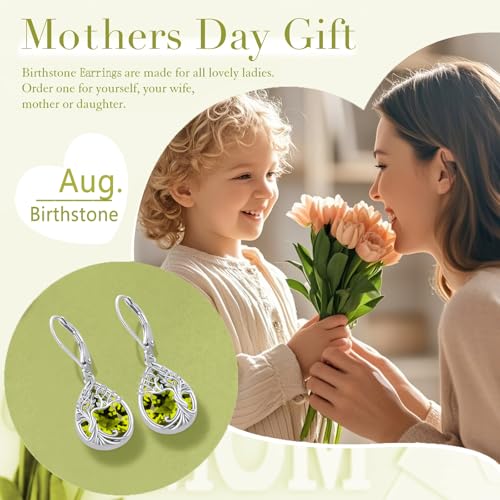 Odinstone Tree of Life Dangle Drop Earrings 925 Sterling Silver Dainty Teardrop Gemstone Birthstone Earring Hypoallergenic Jewelry Birthday Gifts for Women/Mother/Mom/Her3