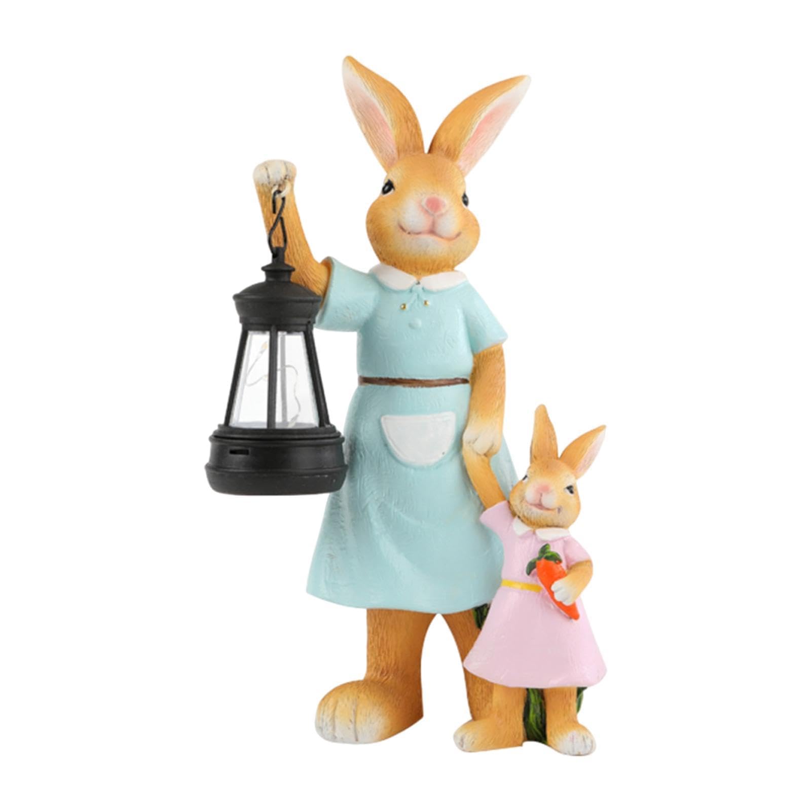Lampe solaire statue lapin mère et fille déco suspendue