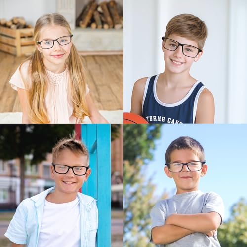 Image of BiBiBear Blue Light Blocking Glasses Bendable Lens Legs for Kids Girls Boys Not Easy to Drop Reduces Eyestrain Self-exchangeable Lenses Green