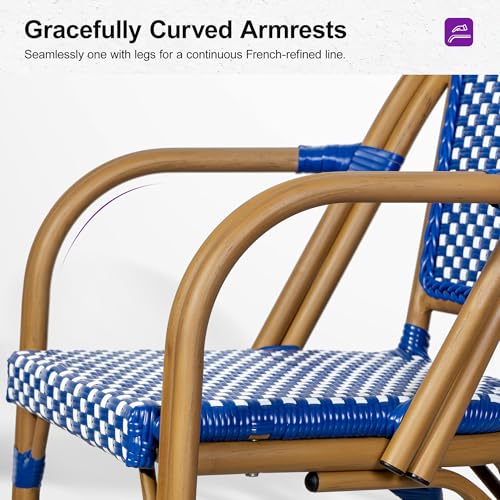 Image of PURPLE LEAF Outdoor French Bistro Armchairs Set of 4, Bamboo Finish, Blue
