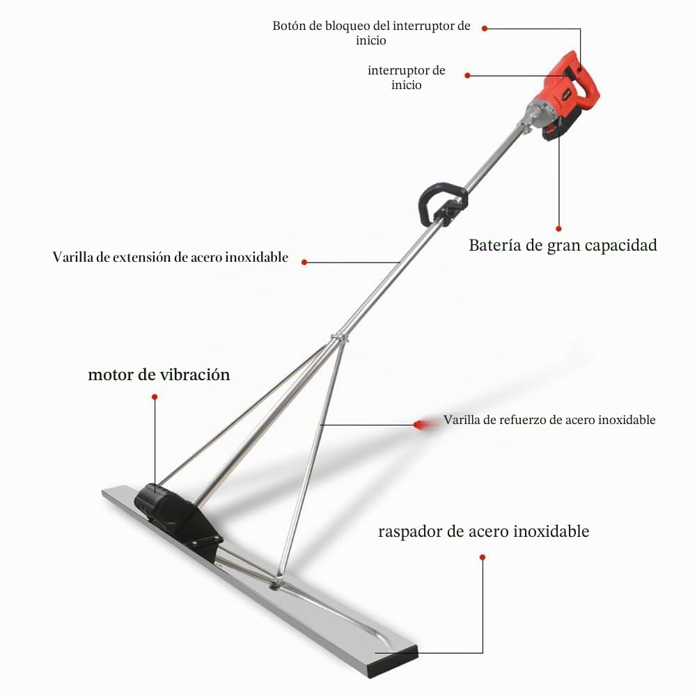 Traílla Eléctrica para Hormigón, Regla Vibratoria para Hormigón De 1200 W, Dos Baterías De Litio De 6000 MA, Traílla De Acero Inoxidable De 150 Cm, para Ahorrar Mano De Obra, Tiempo