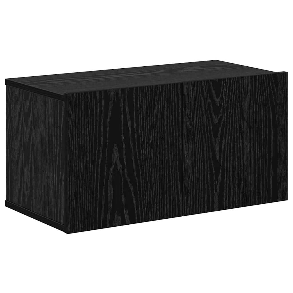 Meuble TV Mural en Bois d'ingénierie chêne Noir 4 pcs avec étagères, Porte à charnières, Rangement Suspendu pour Salon, Support Console Moderne et Design scandinave
