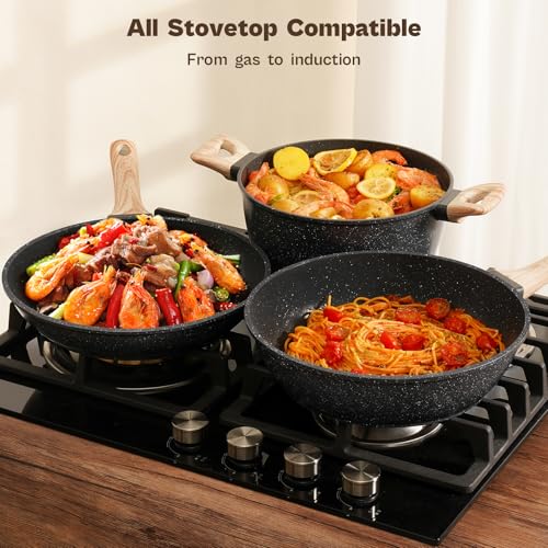 Image of SODAY Pots and Pans Set Non Stick, 13Pcs Black Granite Induction Cookware | PFAS /PFOA /PFOS Free Nonstick Kitchen Cookware Sets, with Eggs Pan, Fry Pans & Saucepans