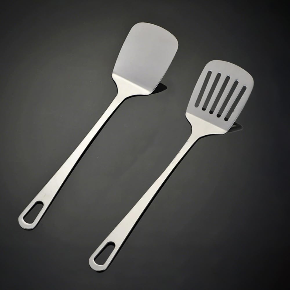 Komoke Pfannenwender Edelstahl - 35 cm Küchenutensilien mit Flachstiel, Spatel und Schaufel für Pfannkuchen, Fisch & Eier, Spülmaschinenfest