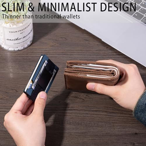 Minimalist Wallet for Men,Slim RFID Blocking Wallet,Durable Expandable Compact Plate, Matel Credit Card Holder,Cash Strap/Money Clip (Matte Navy Blue)4