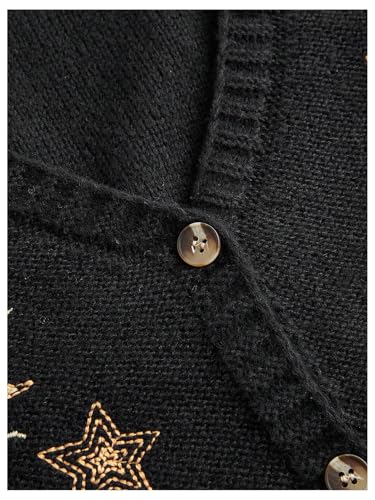 Women's Goth Cardigan Sweater Gothic Moon Star Cardigan Embroidered Crop Sweater Button Down Knit Top Outerwear3