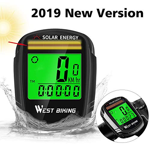 Bicycle Pedometer Odometer Solar Power Speedometer, Bike Wireless Waterproof Cycling Computer, Biking Accessories with LCD Display Auto Wake-up Motion Sensor & Multi-Functions (Renewed)