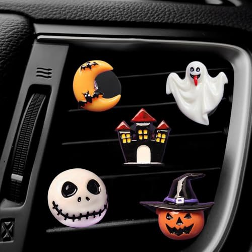 Image of ZOSTLAND Grimace Pumpkin Car Air Vent Clip Decoration,Odd Car Air Fresheners,Terrible Ghost and Moon Automotive Interior Decoration Accessories, Personalized Car Decorations, (5pcs Halloween)