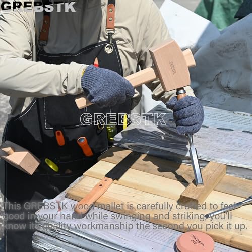 GREBSTK Wooden Mallet Manual Ice Hammer Mallet Beech Solid Carpenter Woodworking Tool 12IN - Image 7