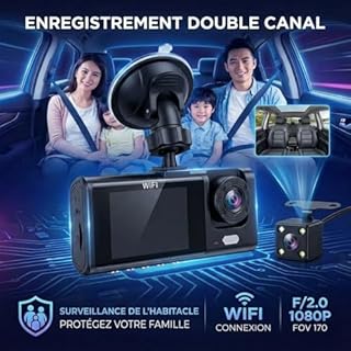 Camera Embarquée Full 1080 HD Dashcam Voiture Avant Arrière,Camera Voiture Enregistreur Jour Nuit connectivité Wi-FI, Vision Nocturne,WDR,Enregistrement