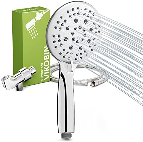 Shower Head with Handheld,Real SUS304 Holes,VIKOBIN 6 Spray Modes High Pressure Shower Head Set With Hose Adjustable Bracket Rubber Washers(Chrome)…