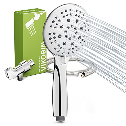Shower Head With Handheld,Real Sus304 Holes,Vikobin 6 Spray Modes High Pressure Shower Head Set With Hose Adjustable Bracket Rubber Washers(Chrome)… #TOP2