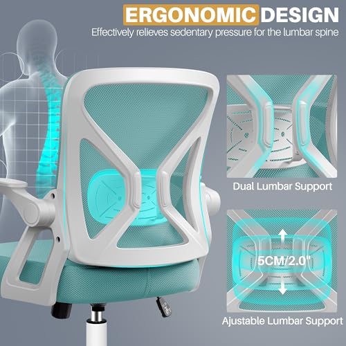 Image of FelixKing Office Chair - Ergonomic Desk Chair Breathable Mesh Task with Wheels and Lumbar Support Home Desk Office Chairs with Flip up Armrest Rolling Swivel for Home Computer Blue