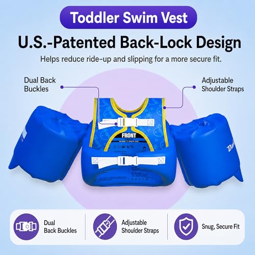 Image of Dark Lightning Toddler Swim Vest for Kids Ages 2-7, Kids Pool Floaties with Arm Wings, USCG Approved Life Jacket for Boys Girls, 33-55 lbs