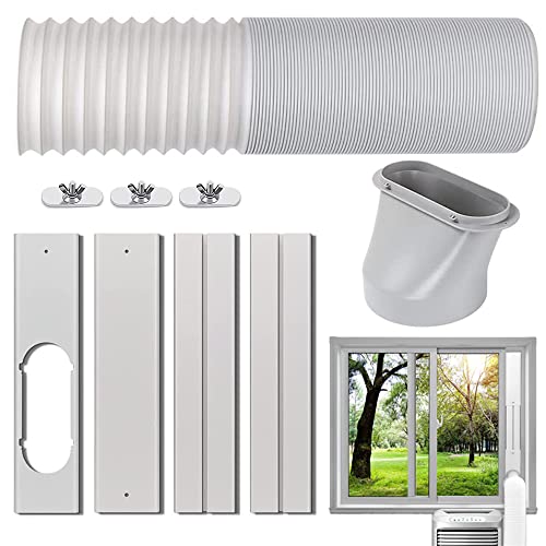 La Mejor Recopilación de Aires acondicionados de ventana los mejores 5. 39 DOTOTO Kit de ventilación de aire acondicionado portátil para ventanas, sello de ventana ajustable con 15 cm de diámetro, manguera de escape de 150 cm (blanco)