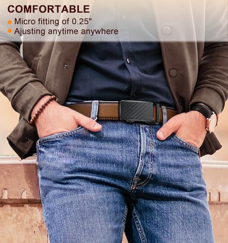 Image of KEMISANT Men Belt 2 Pack, Leather Ratchet Belt Easy Click Slide For Men 1 3 /8 inch,Cut for Fit