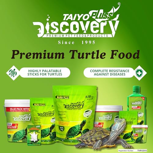 Image of Taiyo Pluss Discovery Turtle Food - 100 g Pouch + Turtle Conditioner Free (Improved Formula) | Complete Daily Nutrition Sticks with Spirulina & Vitamin C | Supports Shell Strength & Growth