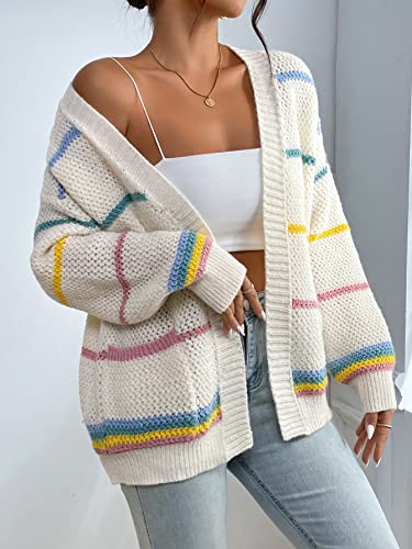 SHENHE Women's Open Front Colorful Striped Drop Shoulder Oversized Cardigan Sweater4