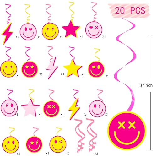 Image of Preppy Party Hanging Swirls Preppy Birthday Party Decoration Smile Face Lightning Star Themed Swirl Ceilings Smile Face Party Hanging Streamers for Preppy Theme Bachelorette Party Supplies
