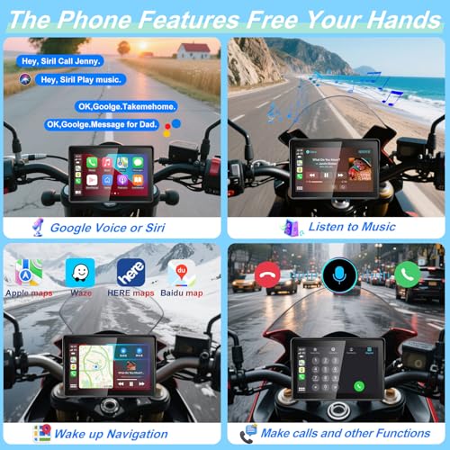 Image of YCV 5 inch Wireless CarPlay for Motorcycle Touchscreen with Android Auto, HD Waterproof Screen Portable GPS Navigastion System, Support Bluetooth Call, Music Play, Siri, Google Assistant, Vioce Control