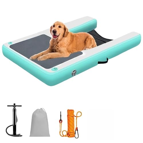 FHFHドッグプール用スロープ ,インフレータブル ウォータースロープ 滑り止めパッド付き 空気注入式 折りたたみ式 安全スロープ プラットフォーム付き ,安定したステップを備えたインフレータブルフローティングドッグウォーターランプ、滑り止めEVA非スリッ
