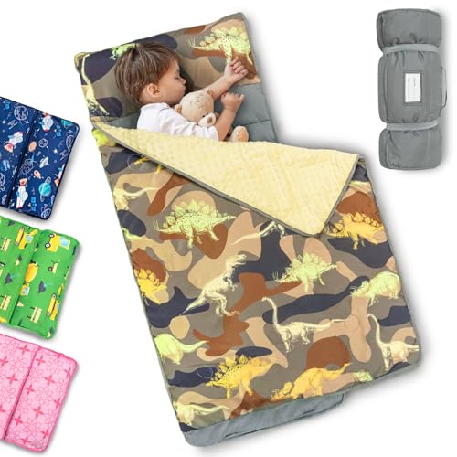 Image of Primlect Toddler Nap Mat with Removable Pillow and Fleece Blanket, Extra Large 55''x35'' Sleeping Bag, Washable, Light, Easy to Roll up, Perfect for Daycare, Preschool, Kindergarten, Travel