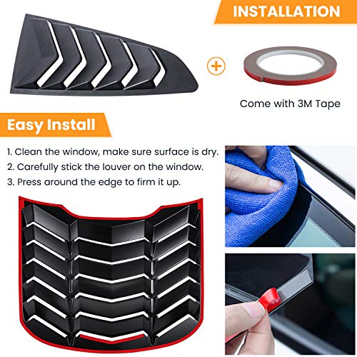 E-cowlboy Rear+Side Window Louvers for Ford Mustang 2015 2016 2017 2018 2019 2020 2021 2022 2023 Windshield Sun Shade Cover Vent GT Lambo Style Exterior Accessories All Weather ABS (Matte Black)