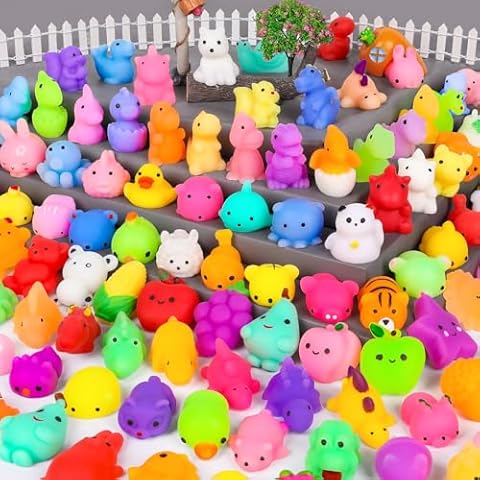 HINZER 130PCS Mochi Squishy Toys Party Favors Kids Kawaii Mini Squishies Animals Bulk Classroom Prizes Stress Relief Toy Christmas Stocking Stuffers Easter Egg Fillers Birthday Gifts Girls Boys Random Cover