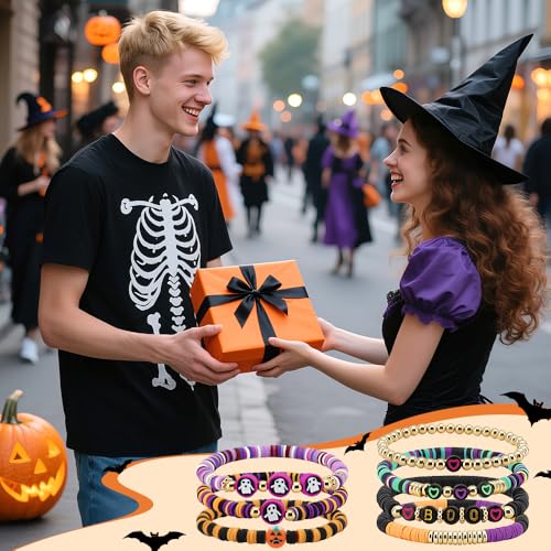 Halloween Bracelets,Halloween Clay Beaded Jewelry,Boo Basket Stuffers,Trick or Treat Party Favors Accessories,Treat Bag Filler Supply for Friends Bff Sister,Friendship Gifts,Classroom Prizes3