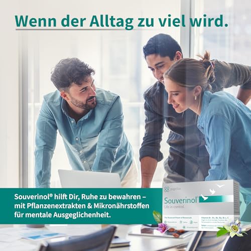 Souverinol® - Gegen innere Unruhe, Stress & Prüfungsangst - Pflanzliches Nahrungsergänzungsmittel mit Vitamin B & C (60 Kapseln) – Passionsblume, Safran Extrakt & Schwarzkümmel für mentale Balance