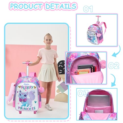 Meetbelify Kit Mochila Infantil Escolar Mochila para meninas Mochila com rodas Crianças bonito Mochi