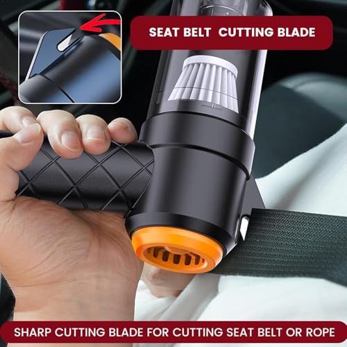 Image of andrew james 6-in-1 Portable Mini Car Vacuum Cleaner with Blower, Window Breaker & Seat Belt Cutter | Cordless Handheld Vacuum Cleaner for Car Use | HEPA Filter, USB Rechargeable