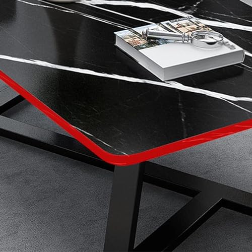 Image of Living Room Center Table | Engineered Wood Coffee & Tea Table with Marble Pattern | Stylish & Durable Center Table for Home, Office & Reception (Full Black)