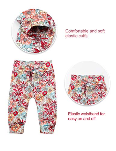 Image of Baby Girls Long Sleeve Flowers Hoodie Tops and Pants Outfit with Kangaroo Pocket Headband
