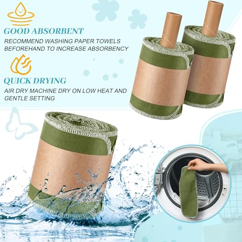 Image of FuWeave 30 Pack Reusable Toilet Paper No Tear Bidet Towels, Green | Washable 11.8 inch x 4.3 inch Cotton Flannel Family Cloth Wipes with Snaps, Paperless Roll for Bathroom, Travel, Cleaning and Drying