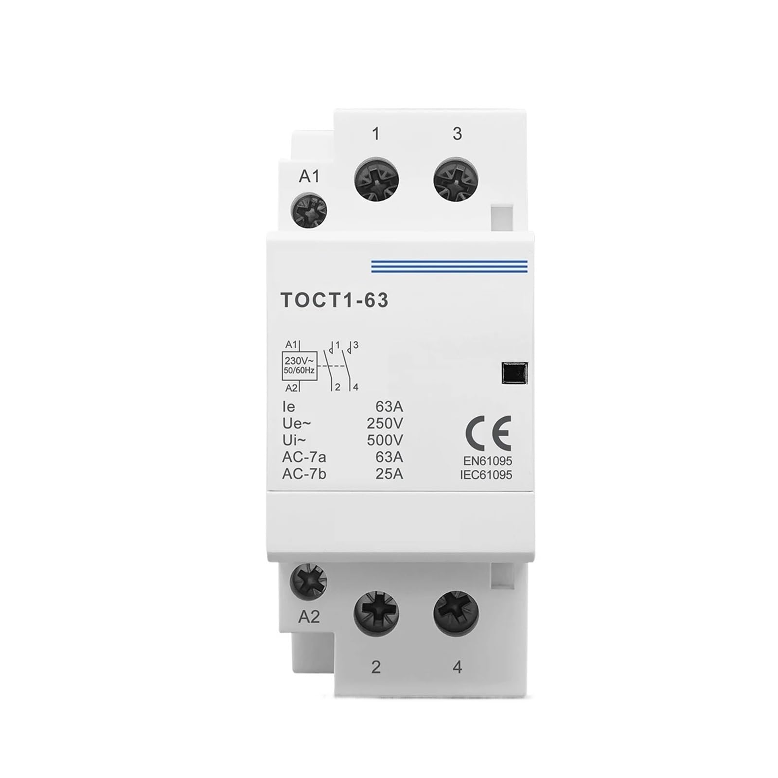 Flglqutsv One Color Modular Din Rail Household Ac Contactor, Toct1 2P 63A 220V/230V 50/60Hz 2No Or 2Nc Or 1No 1Nc(2Nc)